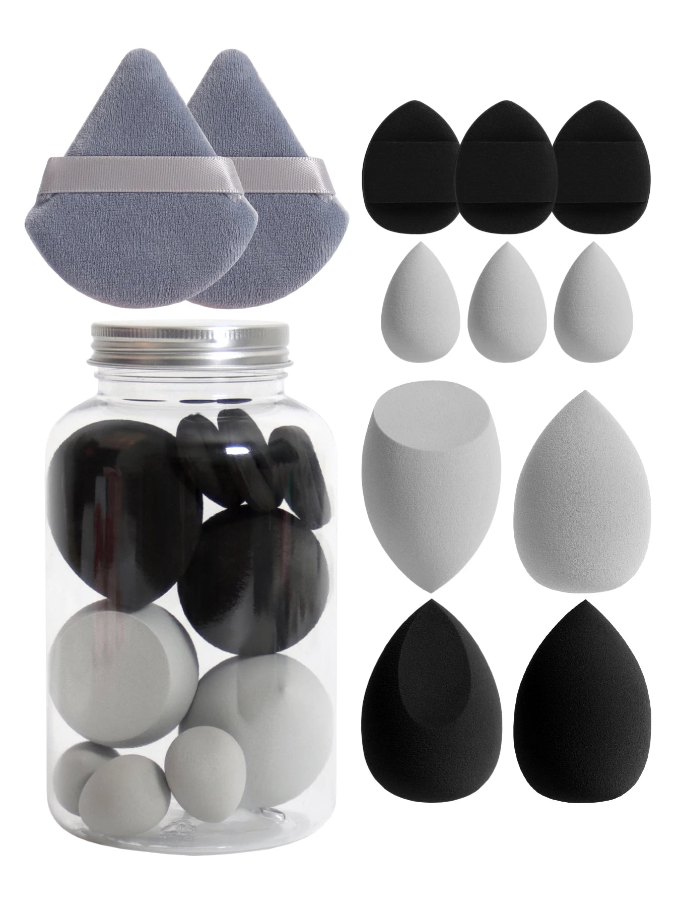 Makeup Sponge Set – 12 Piece Latex Free Sponges with Storage Jar for Wet Dry Use