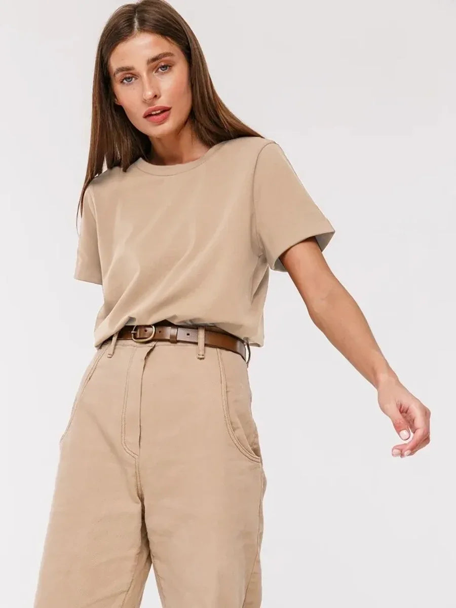 Cotton Womens T-Shirt - Summer Short Sleeve Loose Basic Top