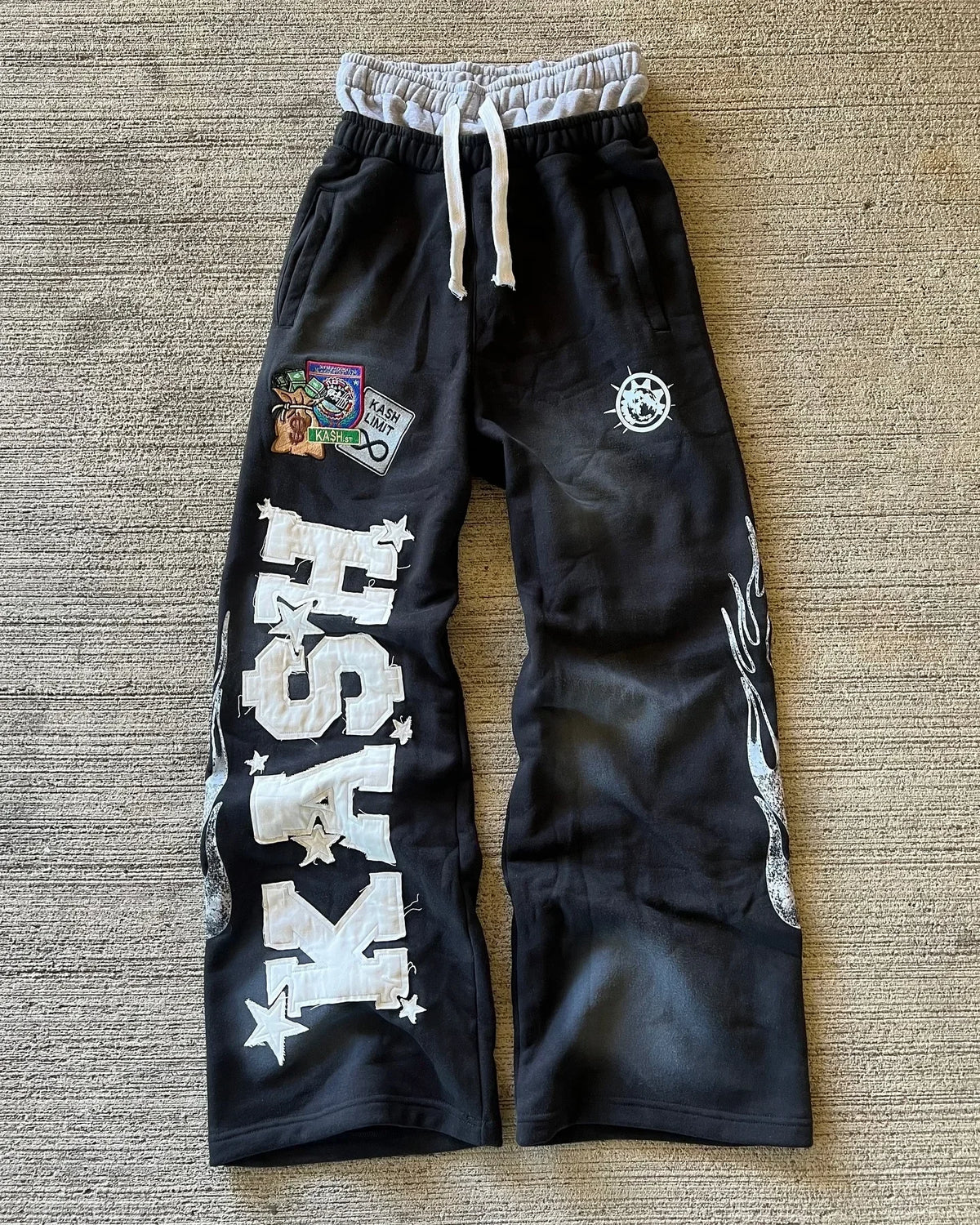 American Y2K Pants Baggy Sweatpants Letter Patch Retro Double Layer Design Men Hip Hop Gothic Elastic Waist Jogging Casual Pants