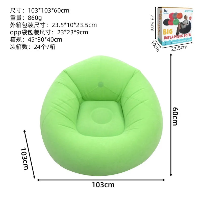Inflatable Lazy Sofa U-shaped Flocking with Armrests, Backrest Seat Outdoor Pvc Indoor Portable Single Inflatable Sofa