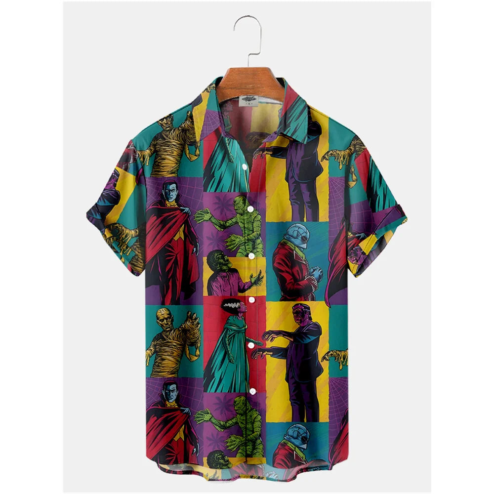 Retro Movie Character Shirt - Casual Summer Short Sleeve Hawaiian Top for Men - ZOOMNSTORE