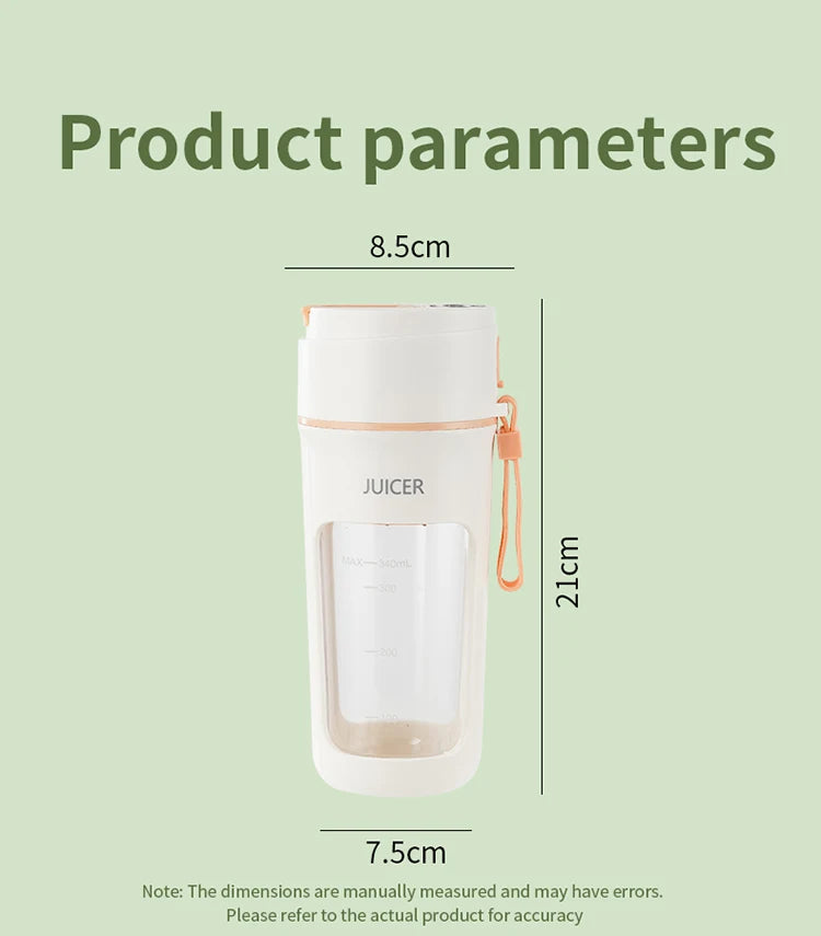 Portable Mini Electric Juicer - Multifunction Fruit Blender with 6 Blades Smoothie Maker 1200mAh