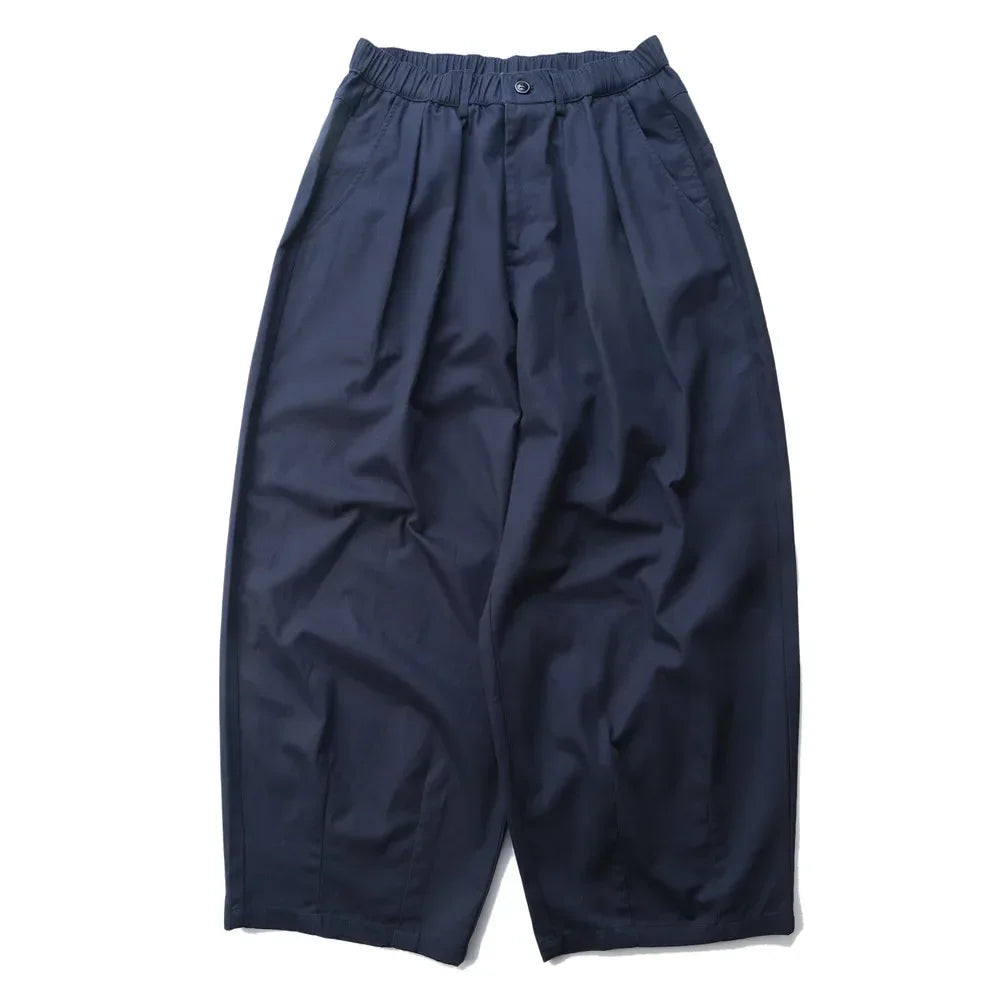 Solid Color Wide Leg Cargo Pants Mens Baggy Pleated Streetwear Elastic Waist Casual Loose Trousers Men