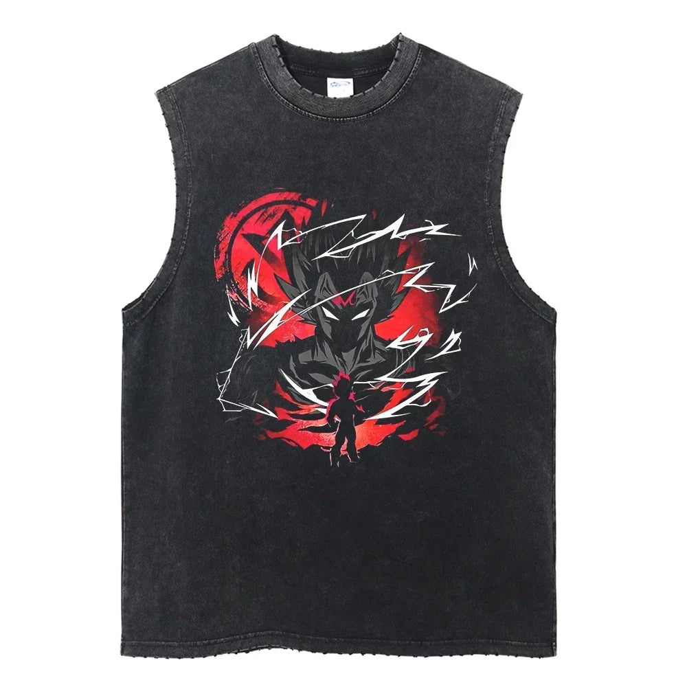 Vintage Vest Washed T-Shirt Anime Dragon Ball Graphic Tank Top Cotton Sleeveless Streetwear Loose GYM T Shirt Men's Clothing