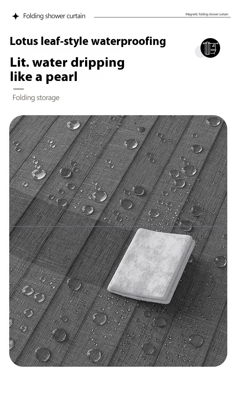 Folding Linen Shower Curtain - Waterproof with Magnets for Walk-in Showers - ZOOMNSTORE