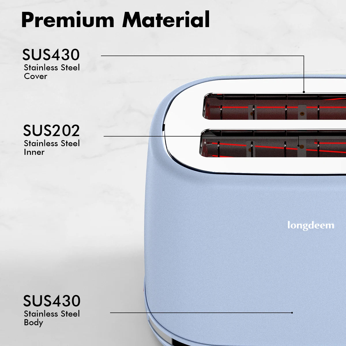 Extra Wide Slot Toaster - 2 Slice with 6 Browning Options Auto Shut Off Frozen Function Blue