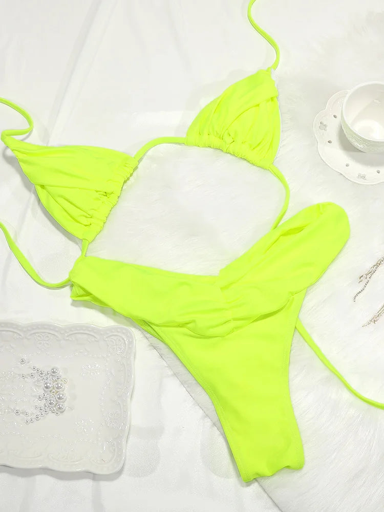 Solid Micro Bikini Set - Sexy Triangle Swimsuit for Women - ZOOMNSTORE