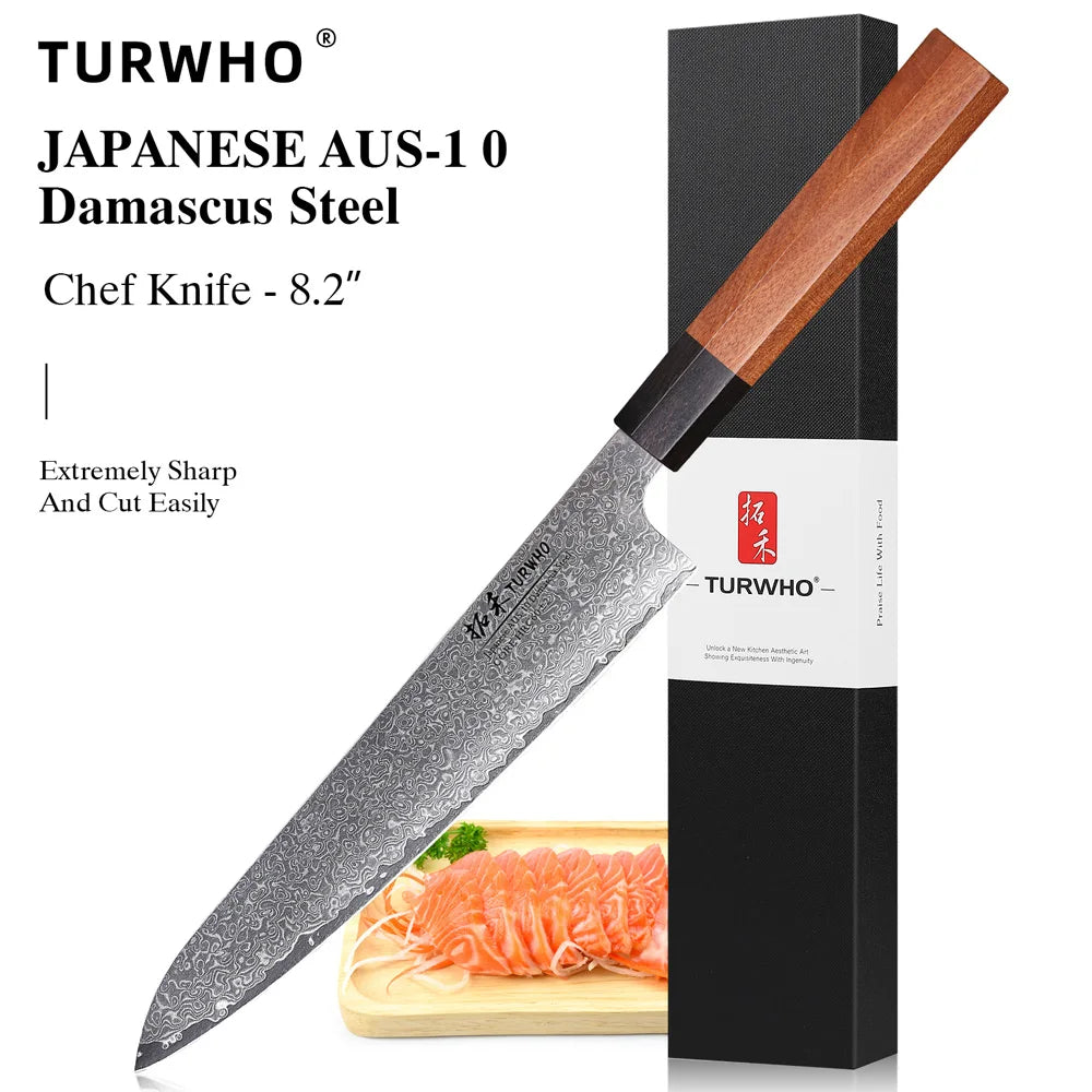 Damascus Steel Japanese Chef Knife - Hand Forged Santoku Sashimi Blade