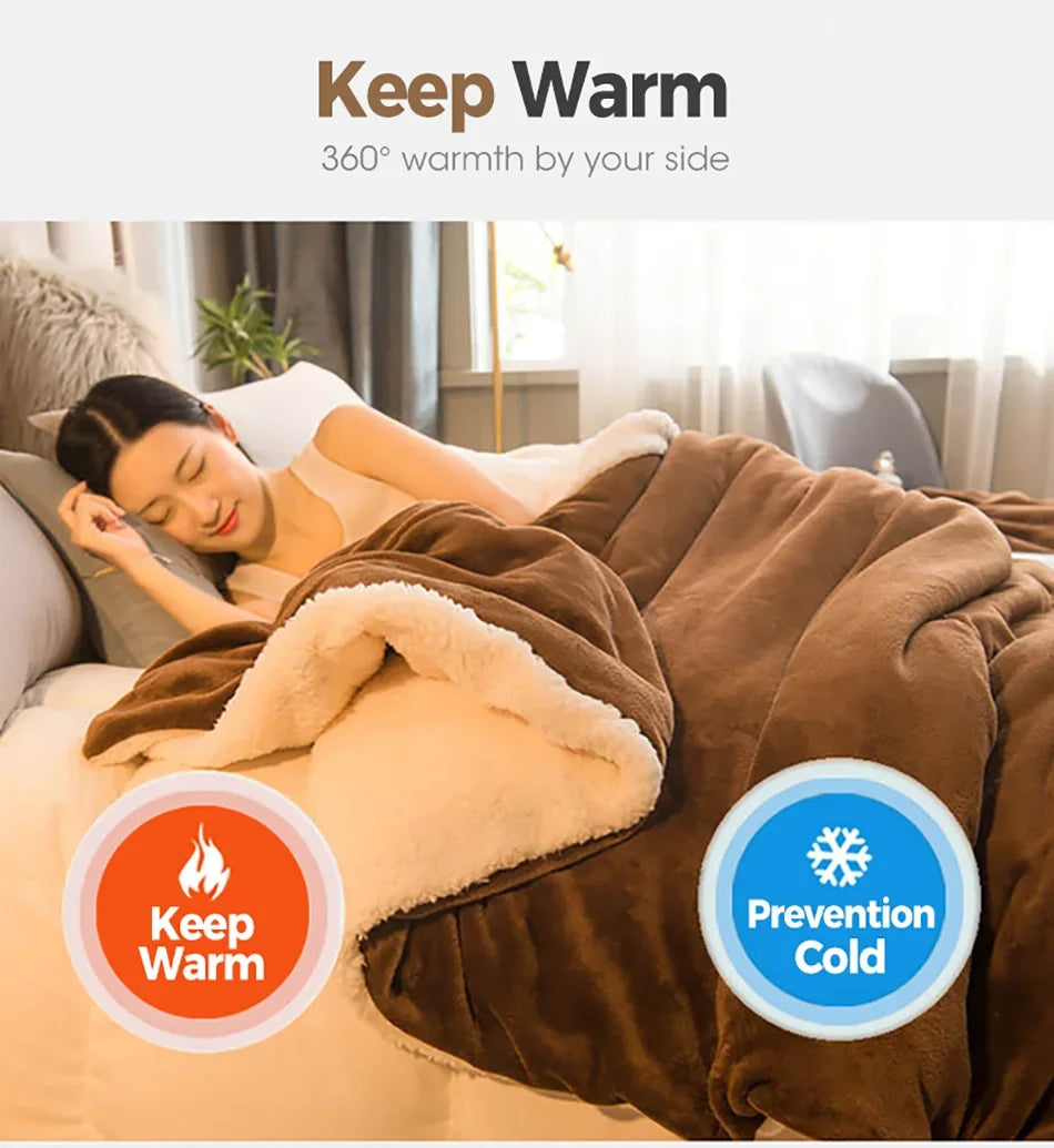 Double-Sided Wool Throw Blanket - Queen Bedspread for Winter Warmth - ZOOMNSTORE