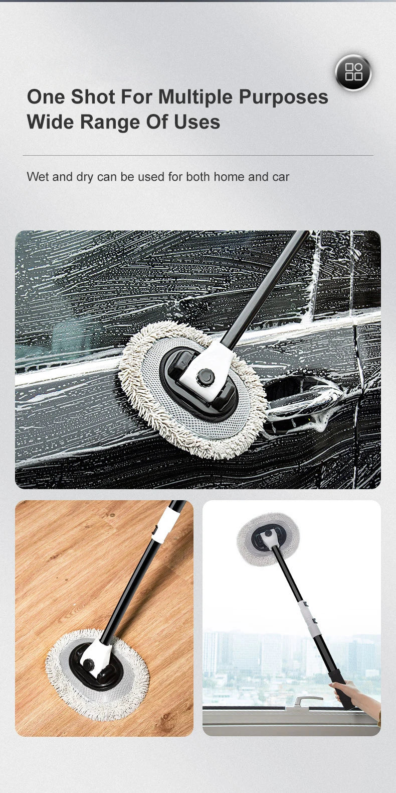 15 Bend Car Cleaning Brush - Telescoping Chenille Wash Mop