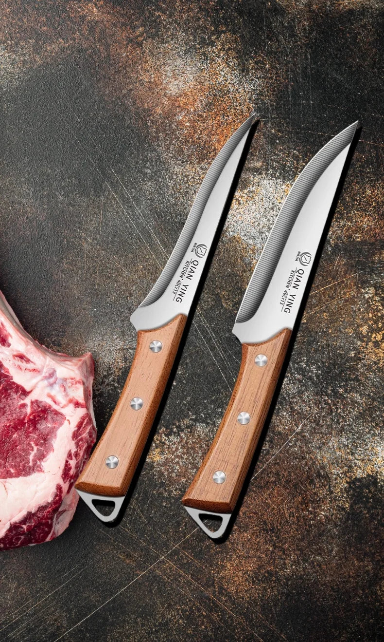 Professional Stainless Steel Fillet Knife - Forged Meat Cleaver with Wooden Handle
