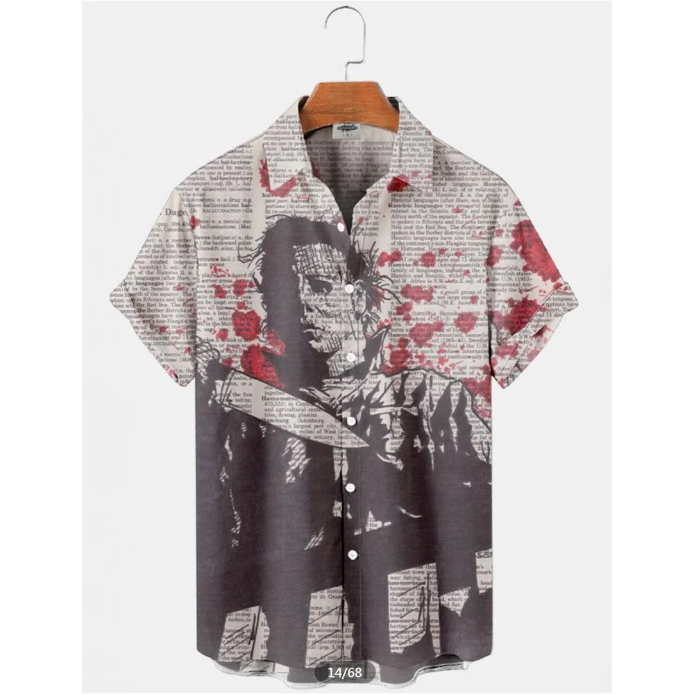 Retro Movie Character Shirt - Casual Summer Short Sleeve Hawaiian Top for Men