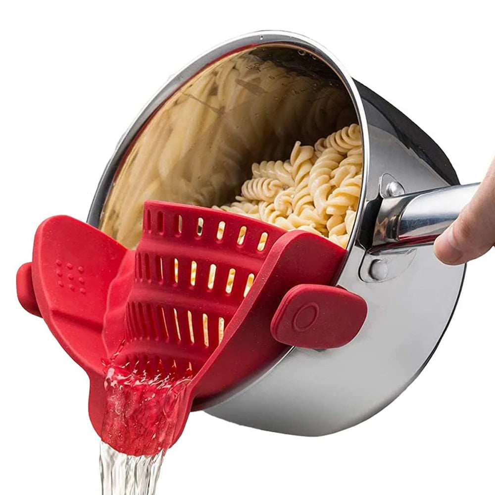 Silicone Clip-On Kitchen Strainer - Pasta Noodle Vegetable Colander Gadget