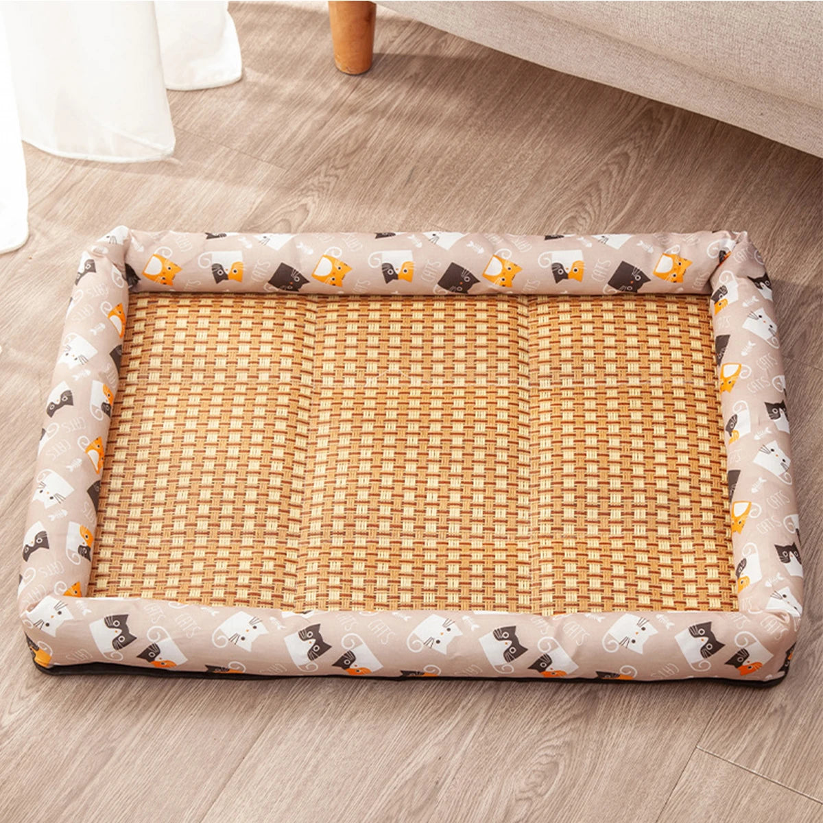 Square Summer Cooling Sleeping Dog Bed for Large Dog Cushion Spring Breathable Antislip Cat Bed bamboo Cat Mat Pet Bed for Dog