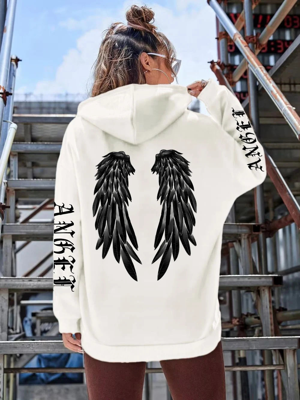 Angel Wings Printed Hoodie - Womens Warm Casual Hoody