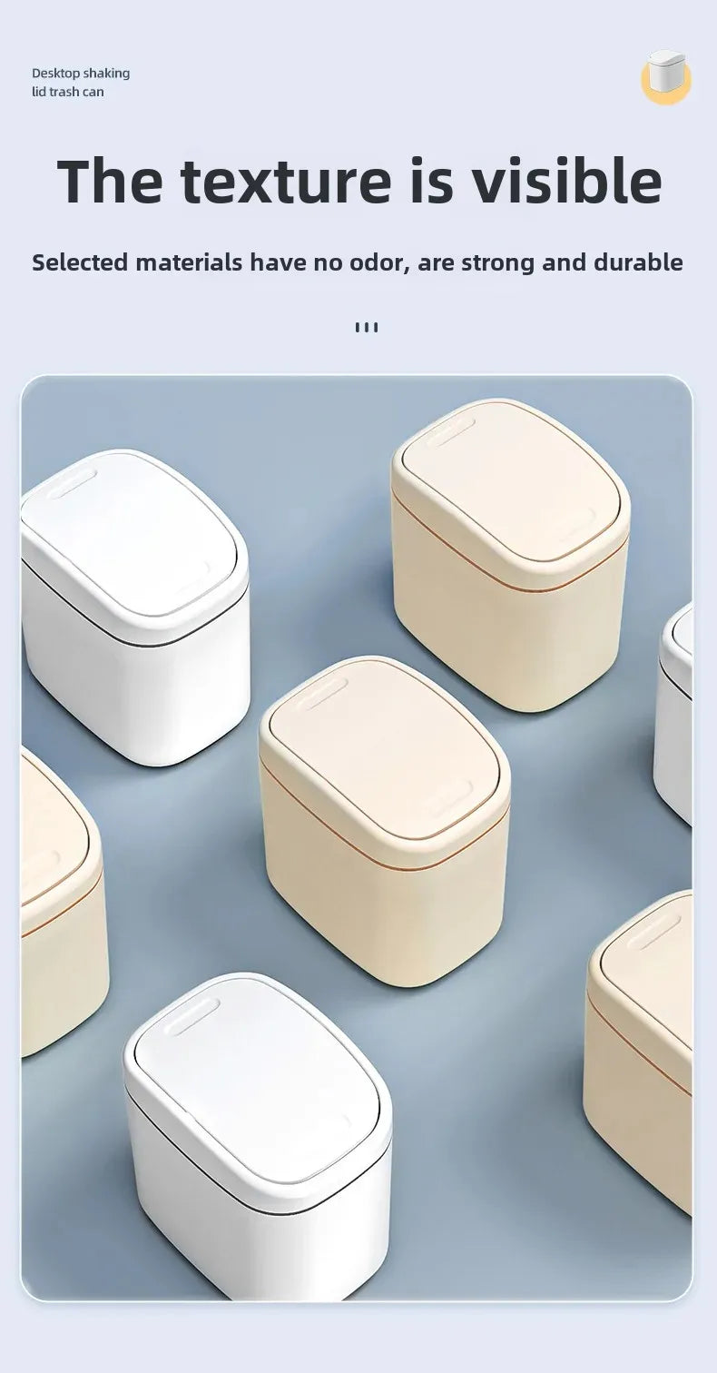 Mini Desktop Trash Can - Small Plastic Waste Bin with Shake Cover for Home Office