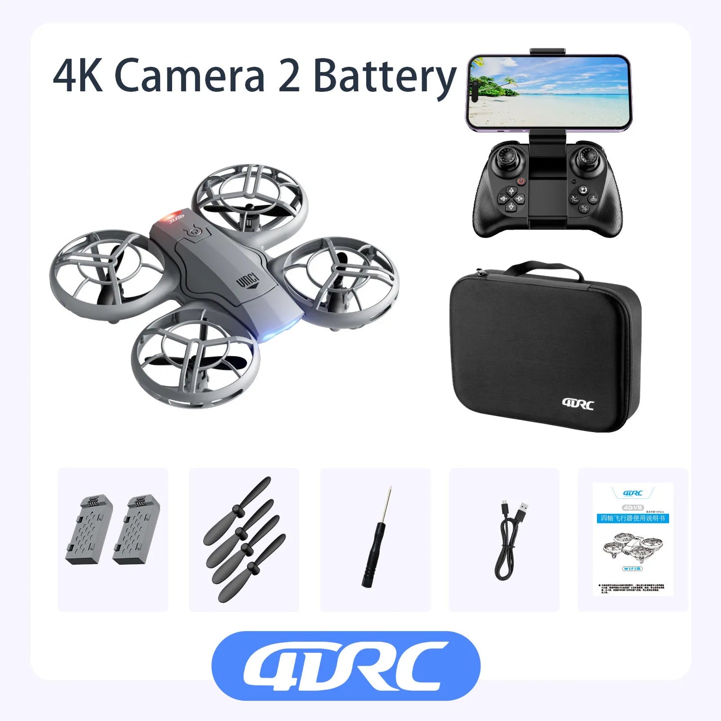 V8 Mini Drone - 4K HD Camera WiFi FPV Height Hold Kids RC Helicopter
