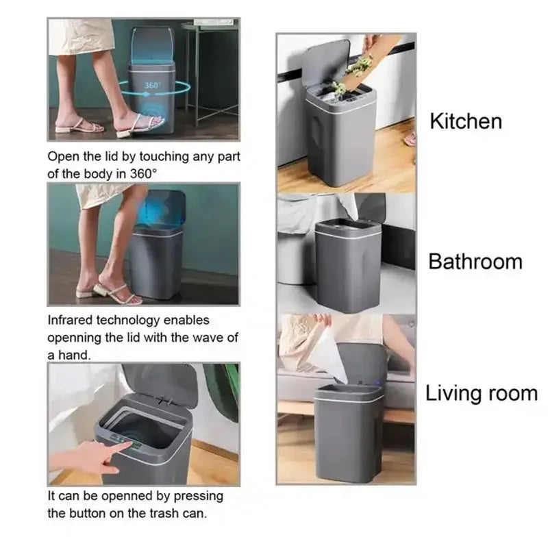 Touchless 16L Sensor Trash Can - Smart Waterproof Kitchen Bathroom Wastebin