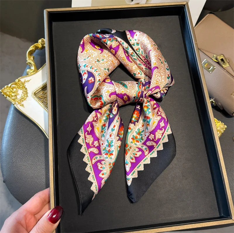 Seagull Print Square Scarf - Stylish Imitation Silk Shawl for Women