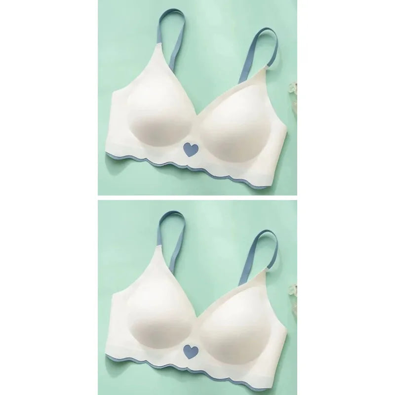 2pcs Womens Seamless Sweet Anti Sagging Bra Girl Thin Brassier Lady Comfort Soft Breathable Bra Student Simple Fashion Underwear