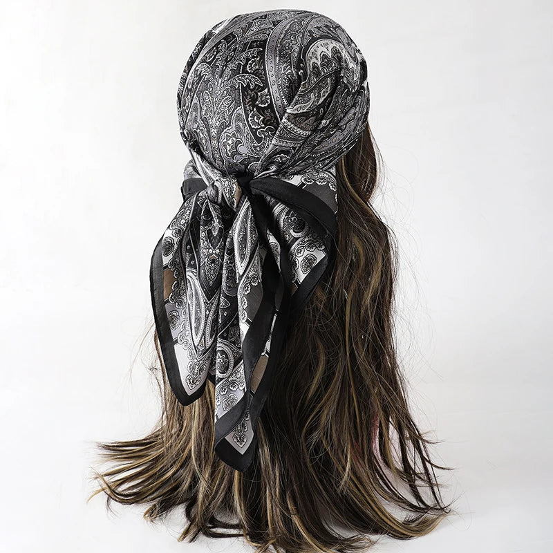 Luxury Silk Head Scarf - Soft Summer Foulard Bandana for Women