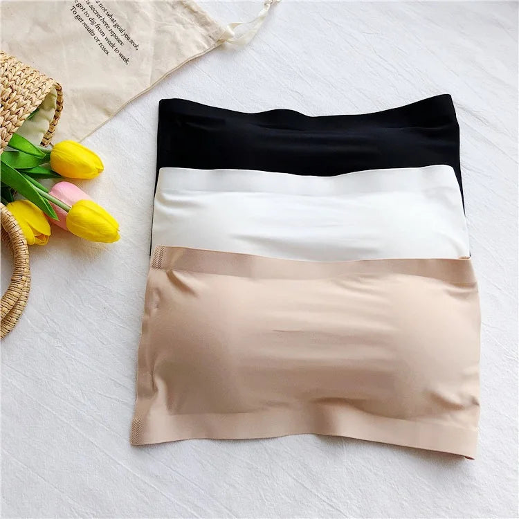 Seamless Strapless Ice Silk Bra - Soft Crop Tube Top Bralette for Women - ZOOMNSTORE