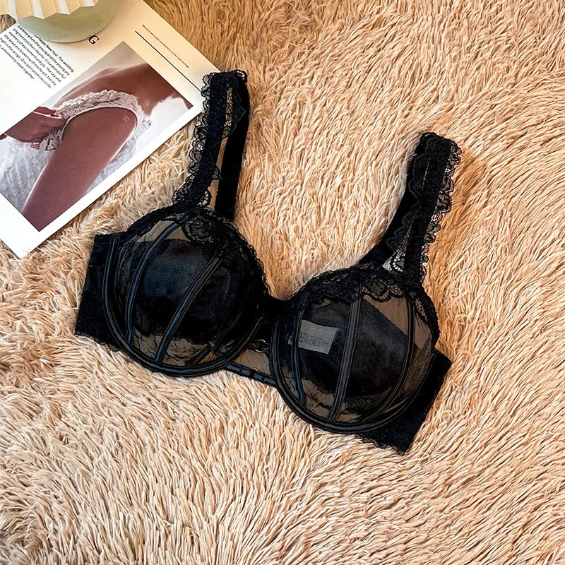 2026 Ultra Thin Mesh Bras Women Underwire Full Cup Size Lace Bra Unlined Minimizer Plus-size Bra Women's Intimates