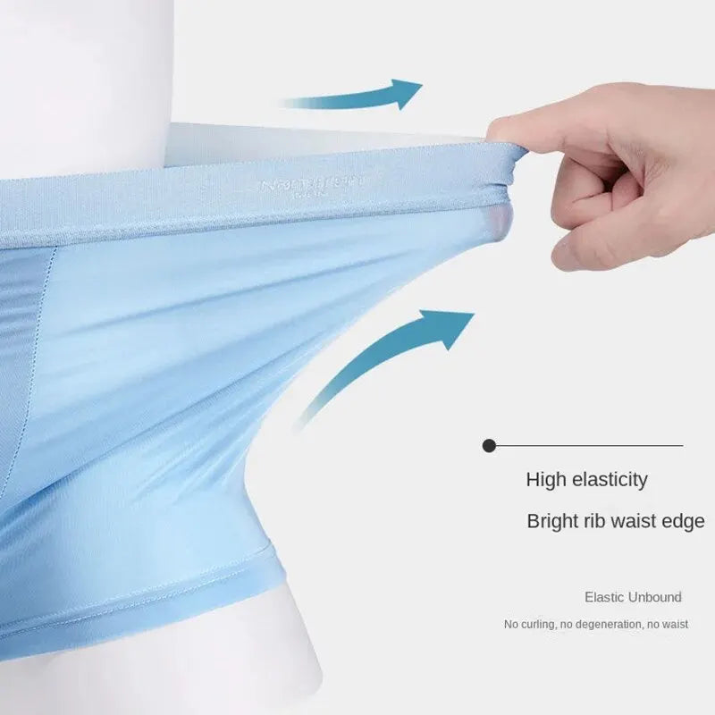 Mens Ice Silk Boxer Shorts - Breathable Cool Underwear Sexy Thin Lingerie Sizes L-6XL 4pcs Set