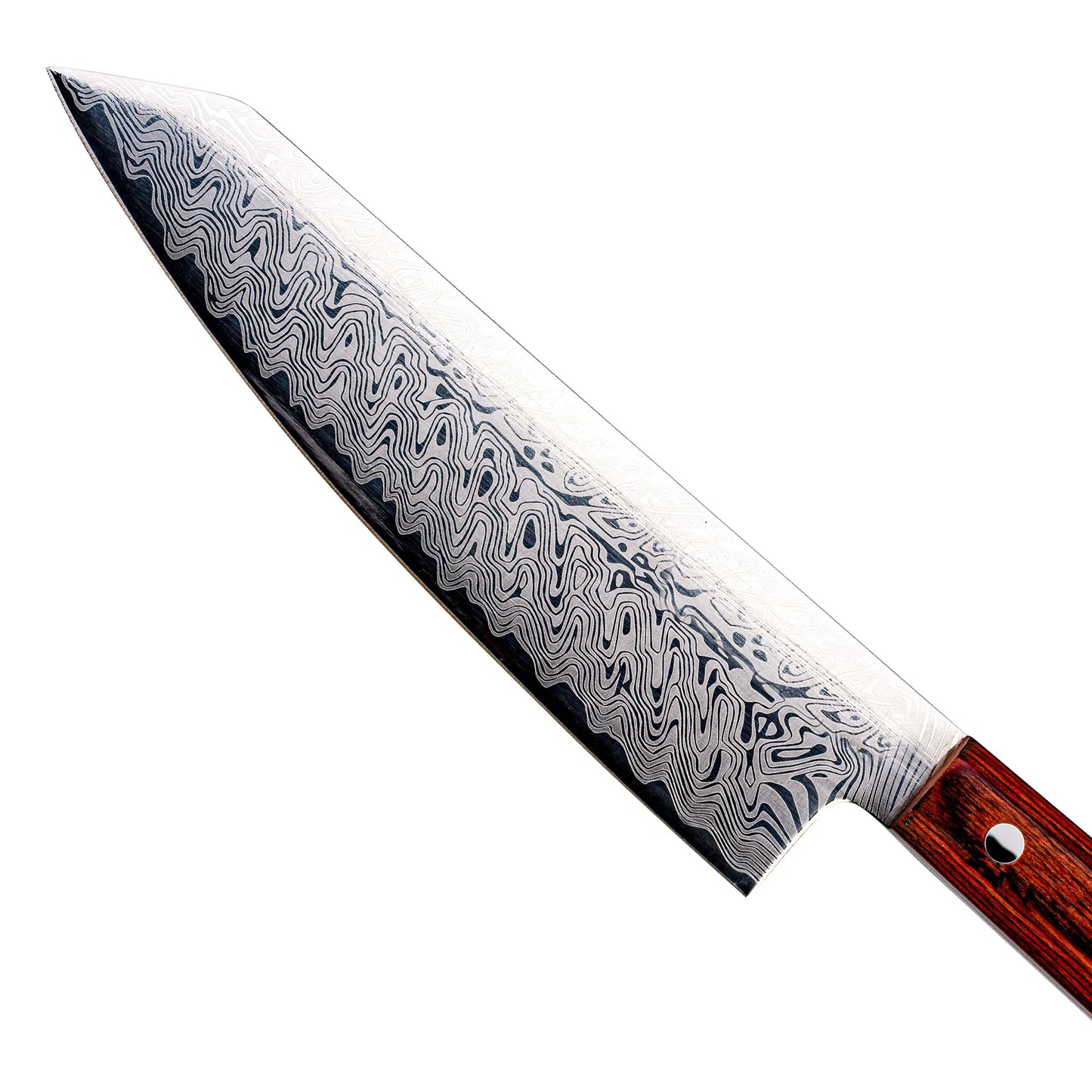 Damascus Chef Knife - Japanese Santoku Slicing Knife with Solid Wood Handle