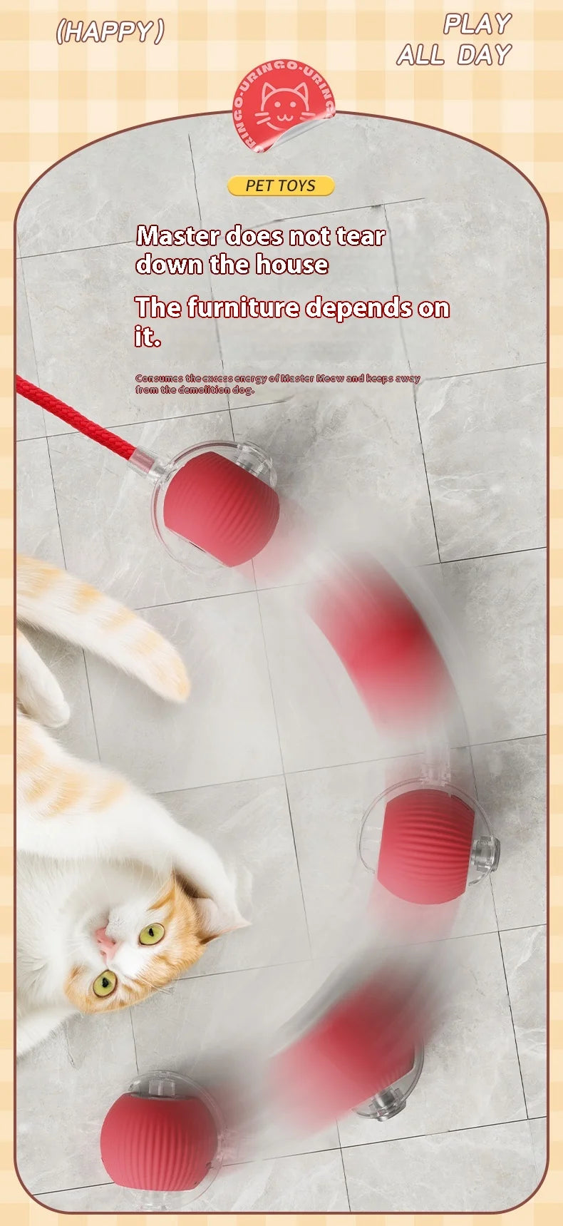 Interactive Cat Toy - Automatic Rolling Ball with Faux Tail - ZOOMNSTORE