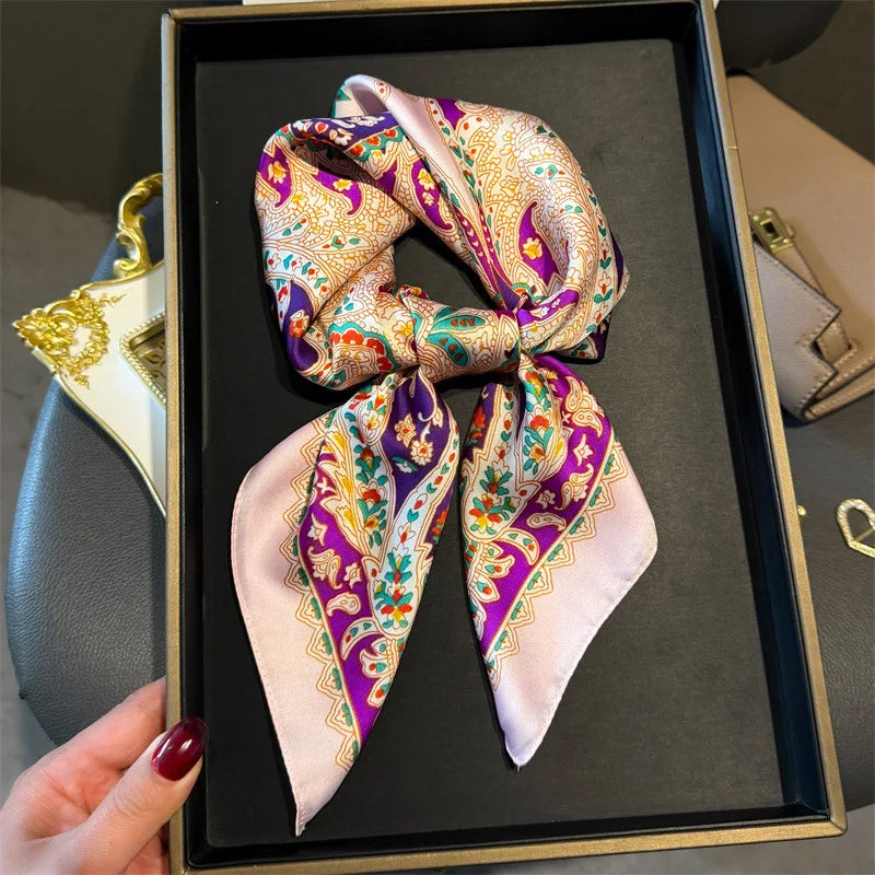 Luxury Silk Scarf - Chain Print Thin Neck Scarf for Women 70x70cm