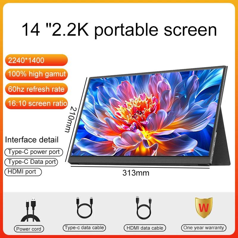 14 Inch Portable Monitor - 1080P IPS Display, USB-C Gaming Monitor | Lightweight Slim Screen