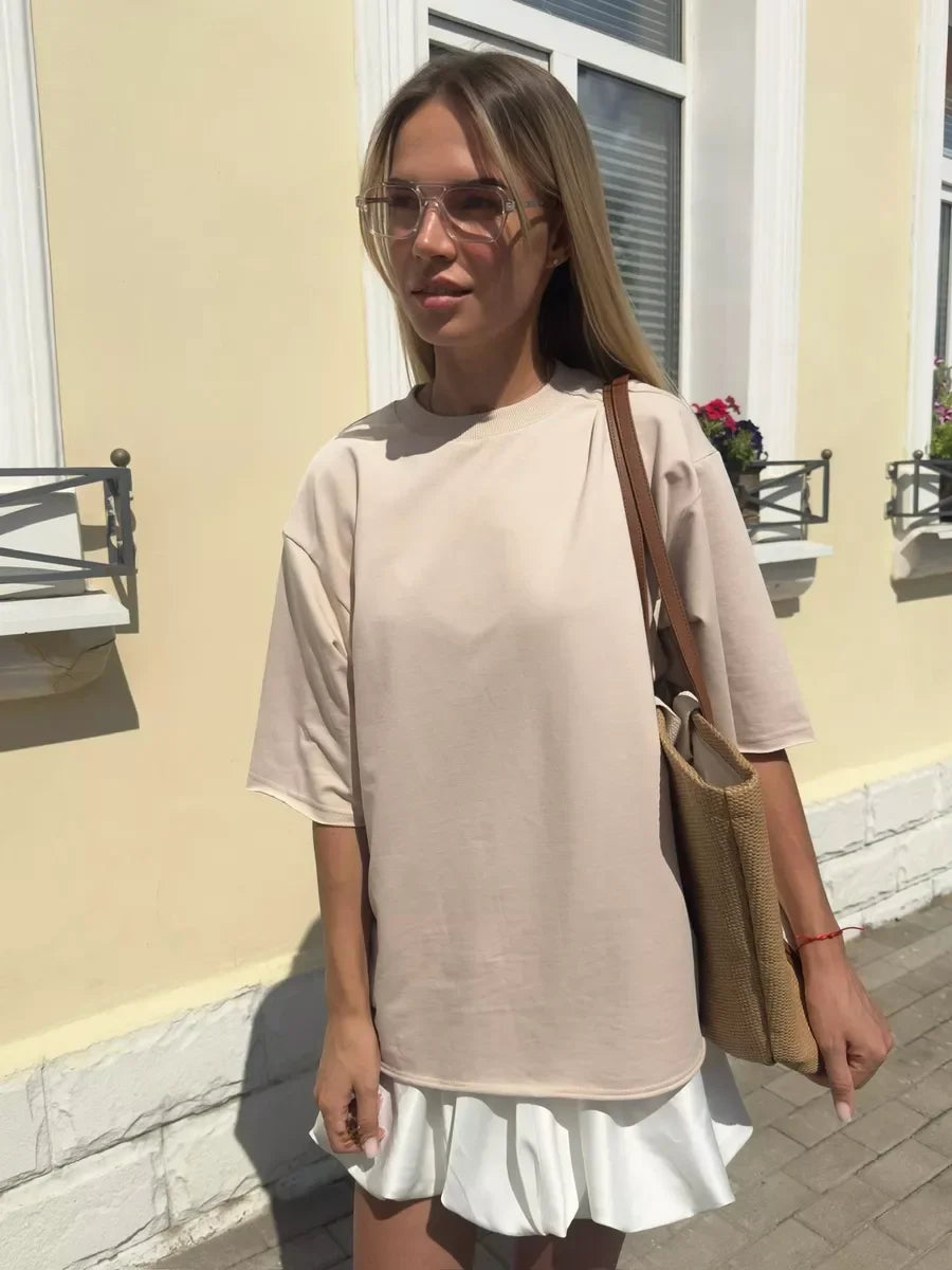 Casual Oversized Cotton T-shirt for Women - Pink O-neck Aesthetic Top