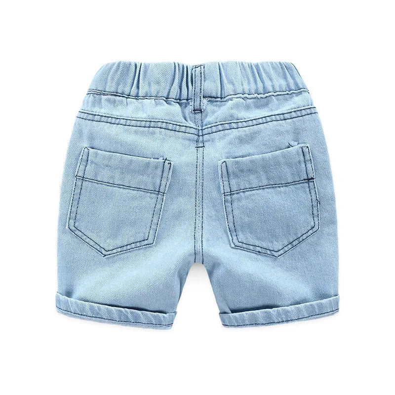 Kids Denim Boy Shorts - Casual Torn Jeans Knee Length Elastic Waist Fashion Trousers 2-8Y