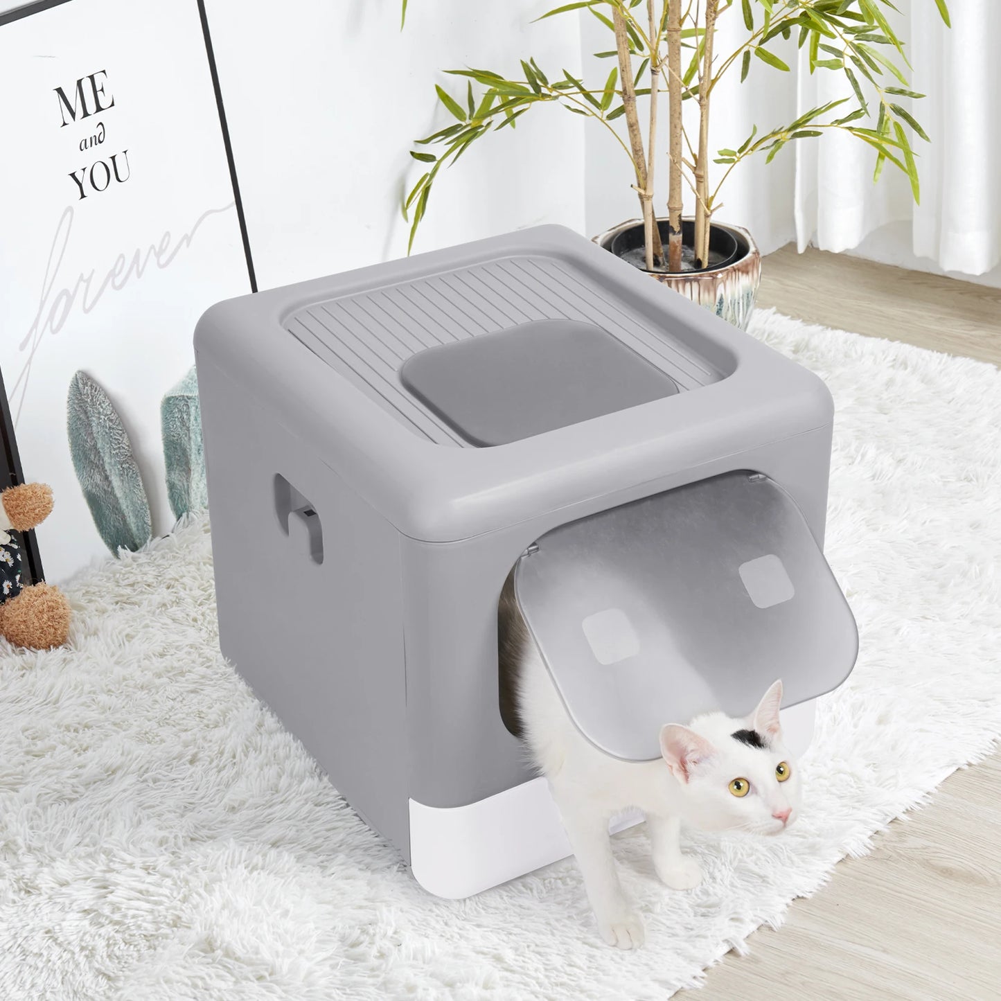 Enclosed Cat Litter Box with Scoop - Foldable Sifting Toilet for Kittens - ZOOMNSTORE