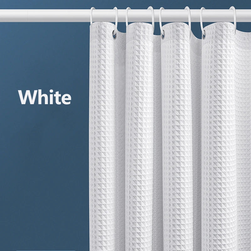 Waterproof Thickened Waffle Shower Curtain - Mildew Resistant Solid Color Bathroom Decor - ZOOMNSTORE