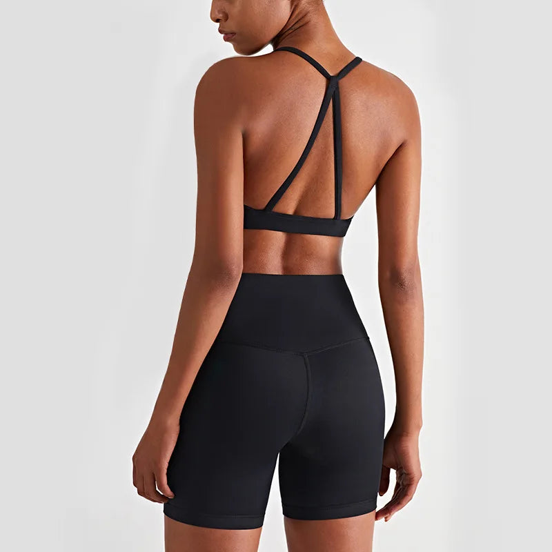 2024 New Yoga Shorts Sets Shockproof Vest High Waist Shorts Breathable Women's Tight Fitting Sports Yoga Sexy Crop Top Gym Set