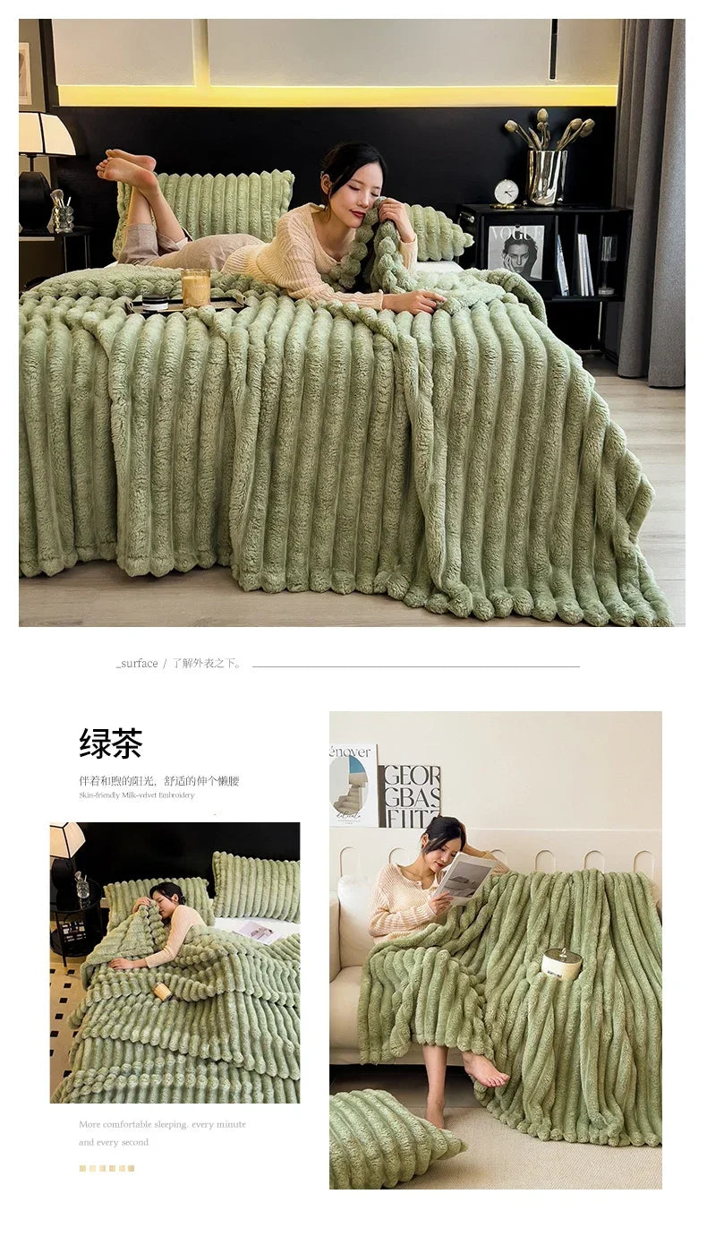 Artificial Rabbit Plush Blanket - Soft Coral Fleece Throw for Bed Sofa - ZOOMNSTORE