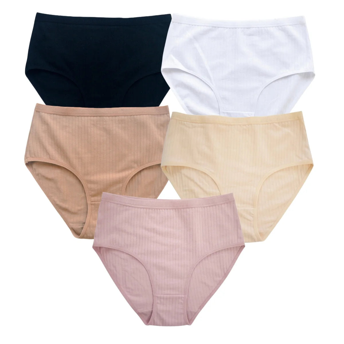 5Pcs/Set High Rise Panties Women Cotton Briefs Sexy Lingerie Ribbed Basic Daily Underwear Soft Stretch Ladies Intimates S-XXL