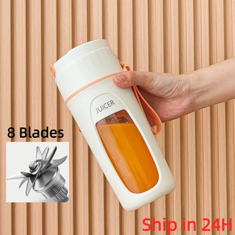Portable Electric Juicer - Mini Blender for Smoothies and Juice Extraction 8 Blades 3000mAh