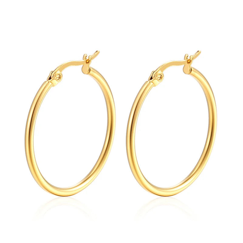 30-80mm Big Simple Classic Hoop Earrings For Women Girls Circle Stainless Steel Earrings Gold Silver Color Round Earings Gift