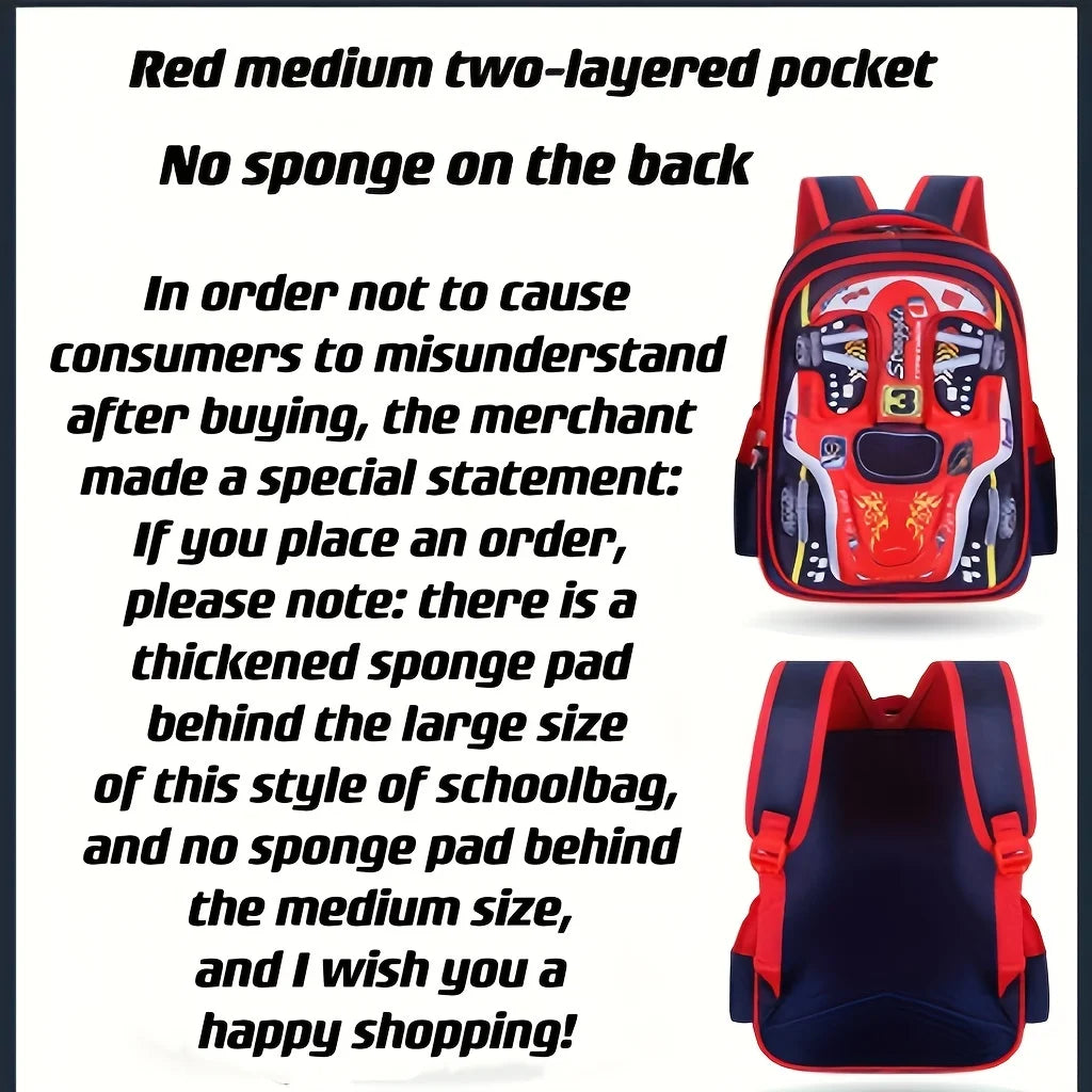 Waterproof 3D Car Backpack - Lightweight Preschool School Bag for Kids - ZOOMNSTORE