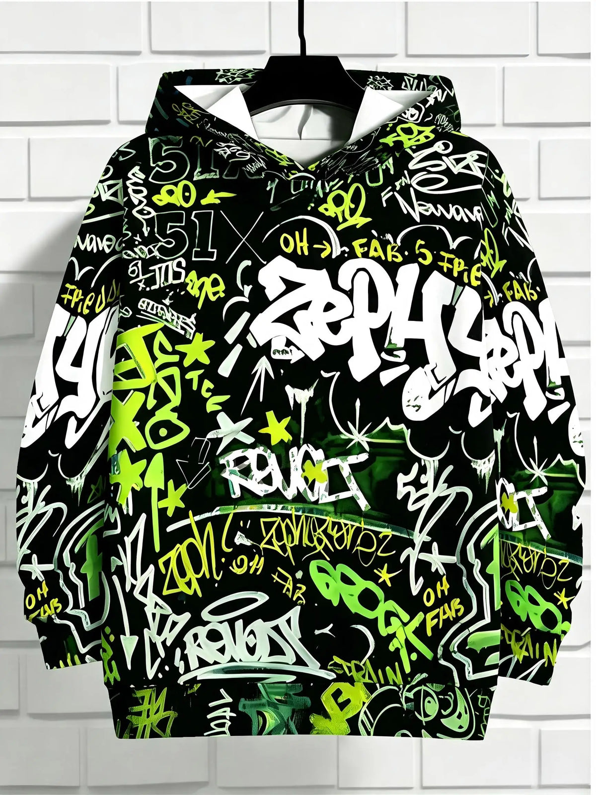 European and American Men's Autumn Gothic Letter Graffiti Print Soft and Comfortable Hooded Sweatshirt Outdoor Street Top