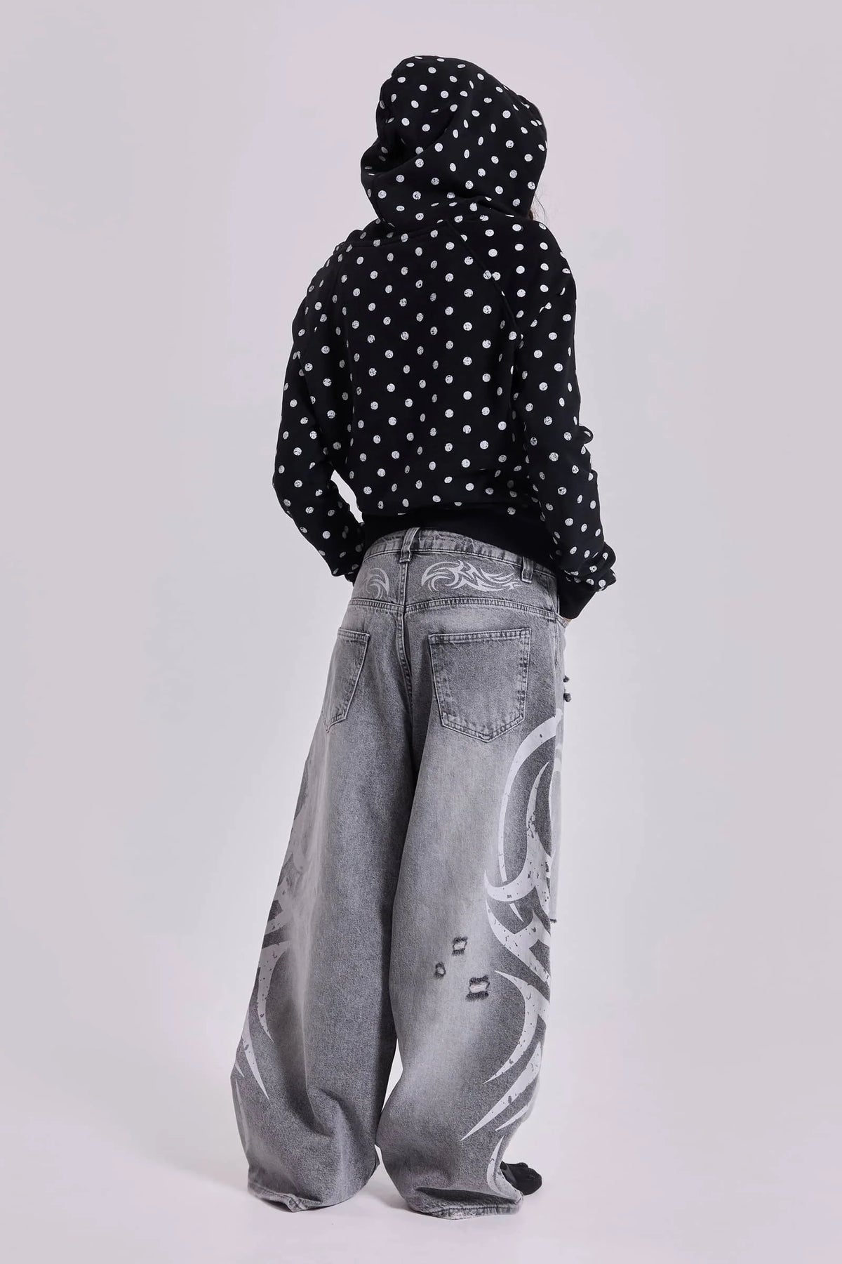 Loose Jeans Women Graffiti Print Baggy Wide Leg Straight Leg Ripped Floor Pants Harajuku Y2k Gothic Unisex Work Denim Pants