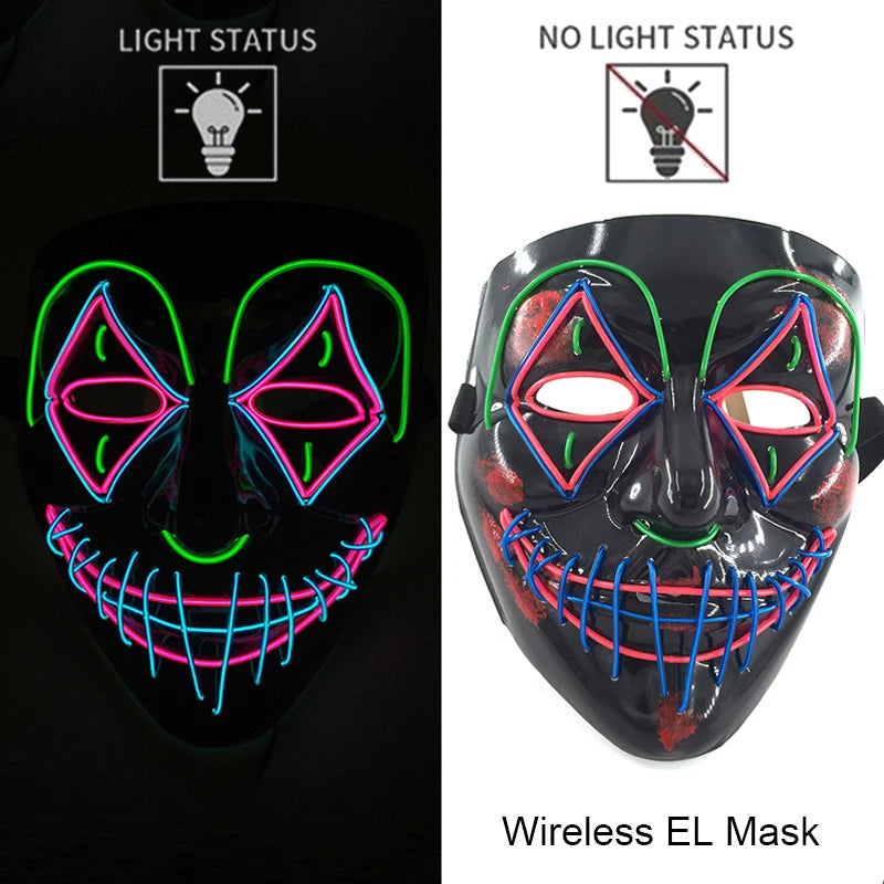 Wireless LED Halloween Purge Mask - Glowing Masquerade Horror Mask