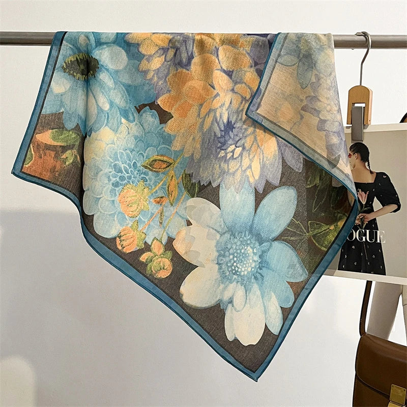 Pure Cotton Womens Printed Scarf - Fashionable Square Foulard for Neck and Hair