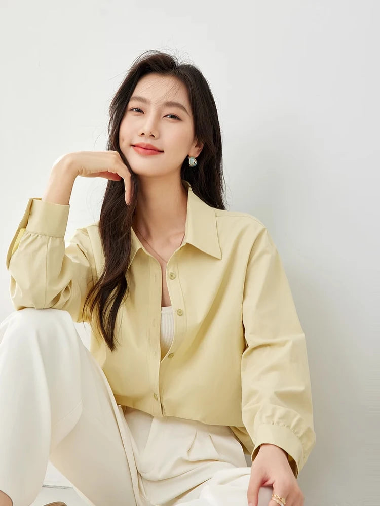 VIMLY Spring Formal Shirts Women 2026 Cotton Lyocell Button Up Shirts & Blouses Long Sleeve Top Office Wear for Woman M5889
