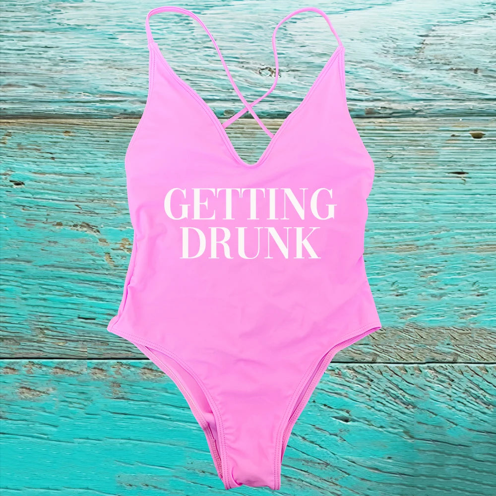 GETTING MARRIED Padded Bride One Piece Swimsuit GETTING DRUNK Women Swimwear Bathing Suit Swimming Suit Summer SQUAD Beachwear