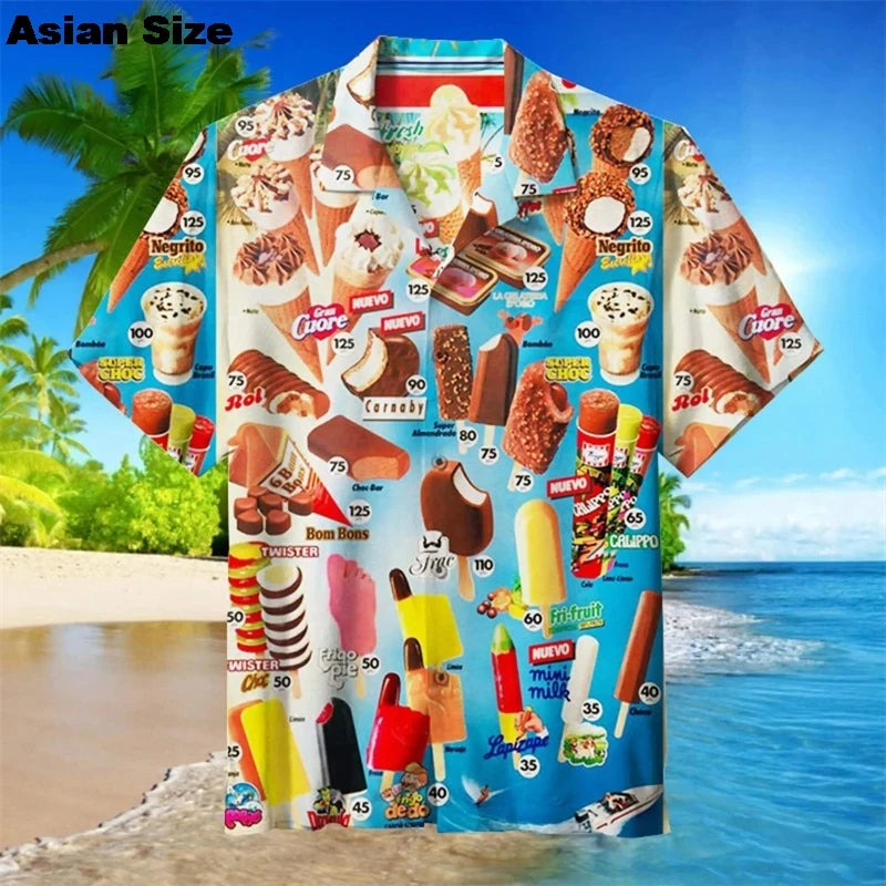 2025 Hawaiian Shirt For Men Summer Cold Ice Cream Short Sleeve Shirt Tops Casual Popsicle Blouses Icecream Female Button Clothes