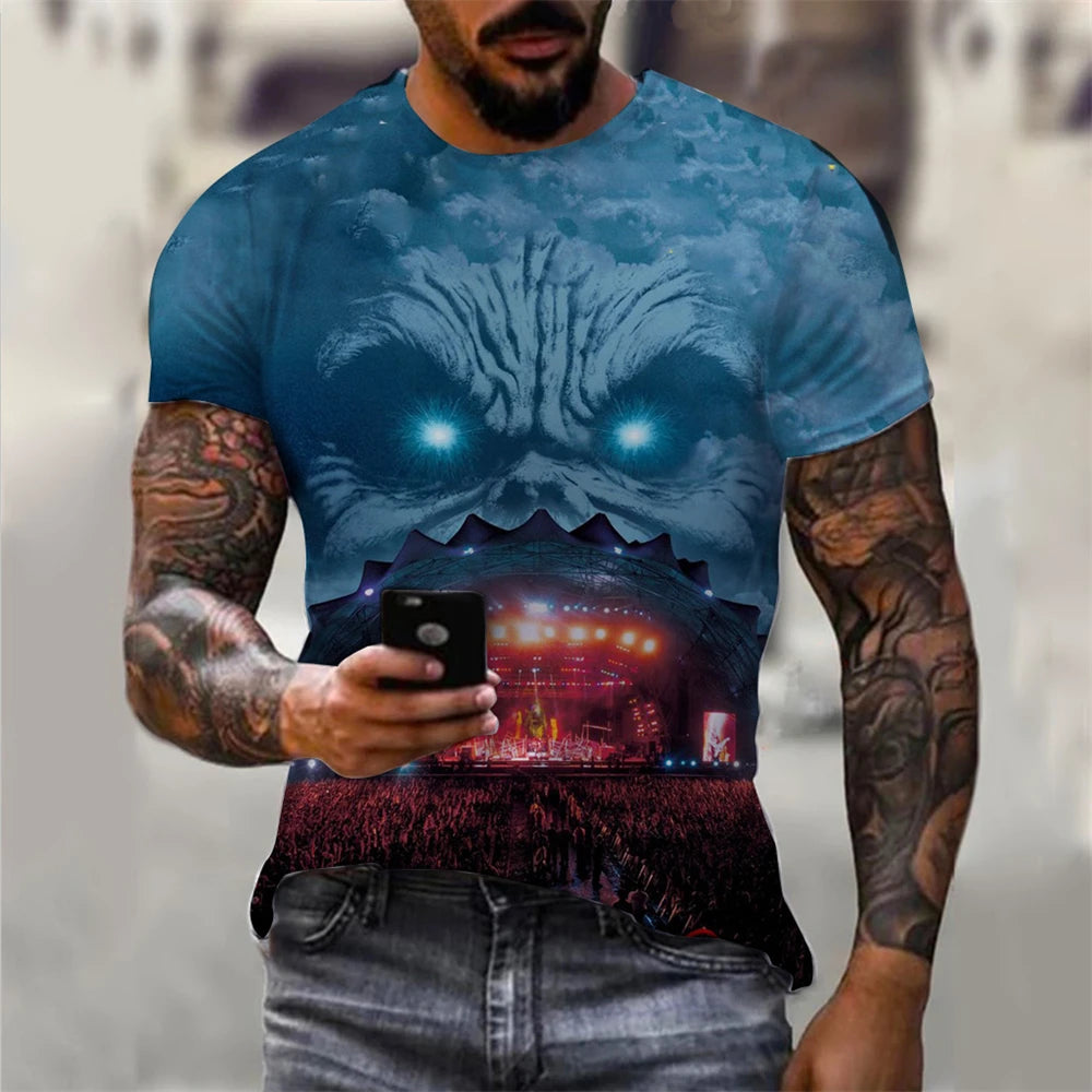 Mens 3D Skull T-Shirt - Black Gothic Short Sleeve Halloween Top - ZOOMNSTORE